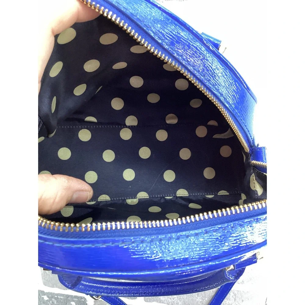 Kate Spade New York Blue Patent Leather Dome Satchel Crossbody Bag PXRU4829